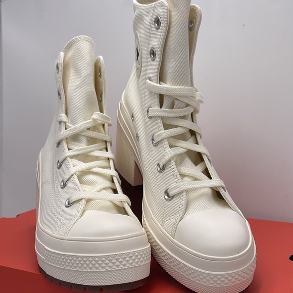 Converse WMNS CHUCK 70 DE LUXE HEEL HI EGRET/EGRET/BLACK A05348C Platform Snkrs - Picture 5 of 16